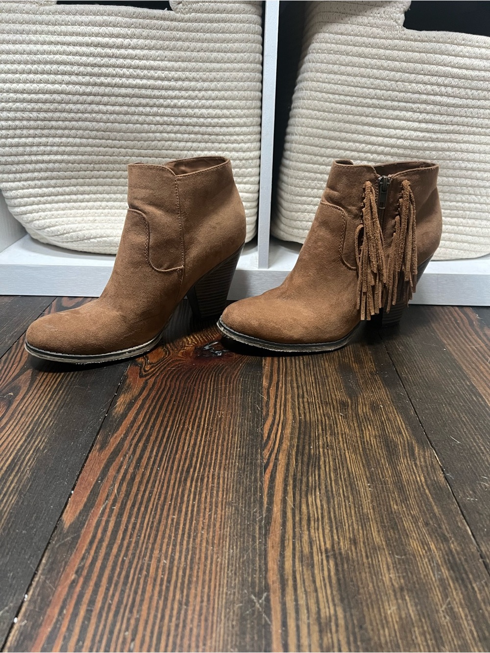 MIA Brown Suede Fringe Ankle Booties